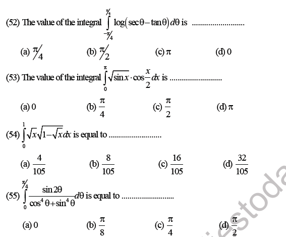 JEE Mathematics Definite Integration MCQs Set A, Multiple Choice Questions